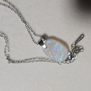 Flashy Rainbow Moonstone on Stainless Steel Smooth and Raw side!